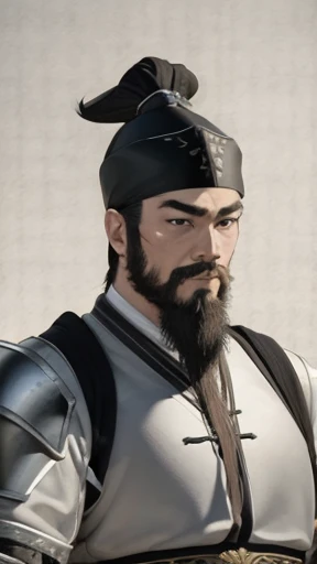 Three Kingdomonochrome)))、(((Tie your hair、Bearded young man in armor wearing a black swimming cap)))、（（Ancient Chinese Armor Men））、（Ink Painting）、Highest quality、masterpiece、Ultra-high resolution、(Realistic:1.4)、Game Poster、The Three Bearded Men of the Kingdom,Oriental、Three Kingdoms演義に見られるように々military commander、Crisp and beautiful image quality ,(Skin of color)、 gloves, Long trousers, (Very detailed, bloom:1.5), (Highest quality, Concept Art, 4K), (analog:1.2), (high sharpness), (Detailed pupil:1.1),,Detailed face and eyes, masterpiece, Highest quality, (Very detailed:1.1), 8k, photoRealistic, (PurerosFace_v1:0.2), [:(Detailed face:1.2):0.2], sharp,Realistic Shadow, 