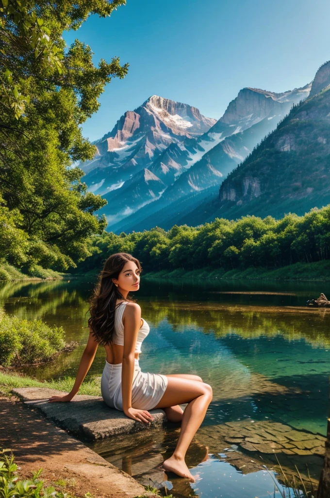 Amidst nature's splendor, she shines effortlessly. A perfect blend of grace and beauty against a breathtaking backdrop."