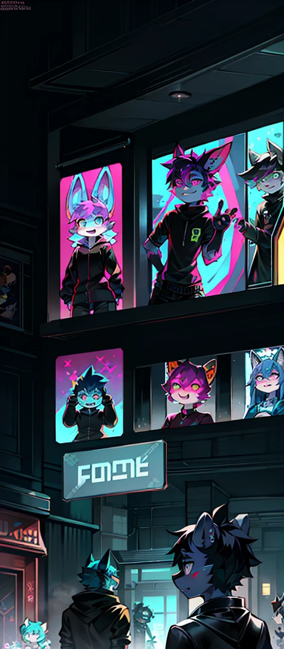 Discord Gang PFP, Modern, Stylized, Vibrant colors, Cartoonish, Grunge texture, Bold font, Gaming theme, Avatar image, Group portrait, Hoodied figures, Sitting or standing, Hand gestures, Meme references, Detailed background, (Anime-inspired: 1.2), Casual clothing, (Headphones on: 1.1), Members with diverse expressions, Overlapping design, Unique character designs, Glowing elements. (High resolution: 1.5), (Social media: 1.0)