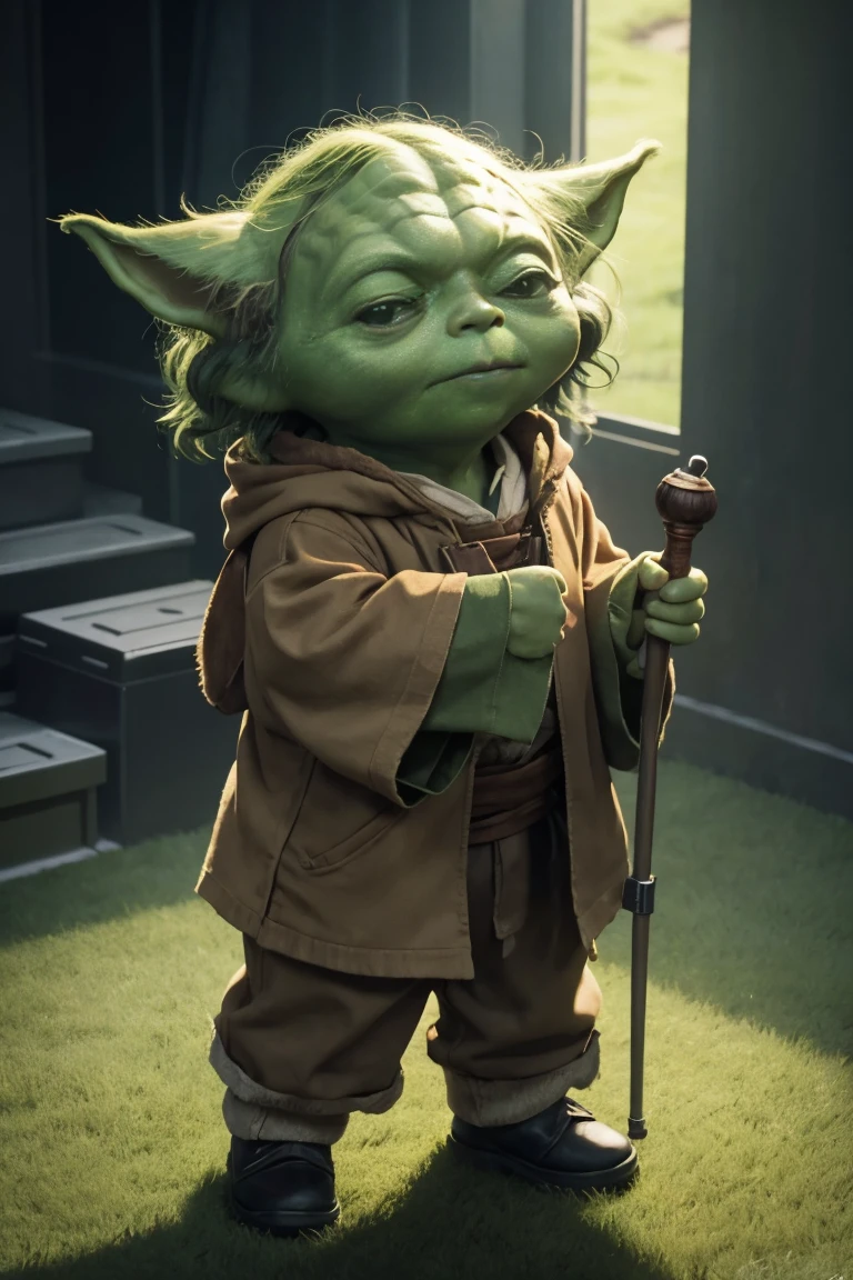 short yoda with a full head of shaggy thick hair