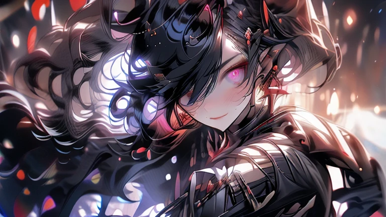 The boy is filled with murderous intent，There are piles of corpses under my feet，Red pupils and black eyes，Holding a bloody sword，Wearing a red cape，The dark night hangs a terrifying red moon