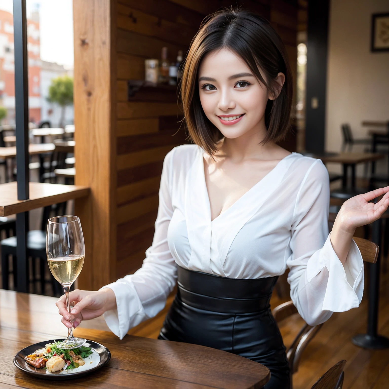 ((Highest quality、8k、masterpiece:1.3))、slimカップル、modelカップル、(Realistic, Intricate details:1.2), full-course dinner、Wine Party、Amazing view of the sunset sky and clouds、A bright smile、The wonderfulness of smile、Bright image、The beauty of wine, Beautiful Face, blue eyes, The light shines on your face, blush, short hair,Bright Face、 (Age 37), 39 years old, red wine 、Appetizers、Italian food、Wine bottle、Champagne、sparkling wine、Two beauties、Brown Hair、Shortcuts、Long sleeve shirt、dress、Beautiful woman 1, (slimな顔), (The body is slim), (Brown Hair), (Shortcuts), cheeks turn a little red,Attractive beauty、restaurant, In a prominent place (From the waist up) Nova Frog Style, actress, model, Upper Body, White wine, slim, wine glass, 中央に置かれたwine glass, smile, (smile: 1.15), Beautiful fine grain, Depth f/2,saturation, High Contrast, Strong light and shadow,Moist Body:1.5、3D texture、Delicate eyes、Brown Hair、The hair is very shiny、