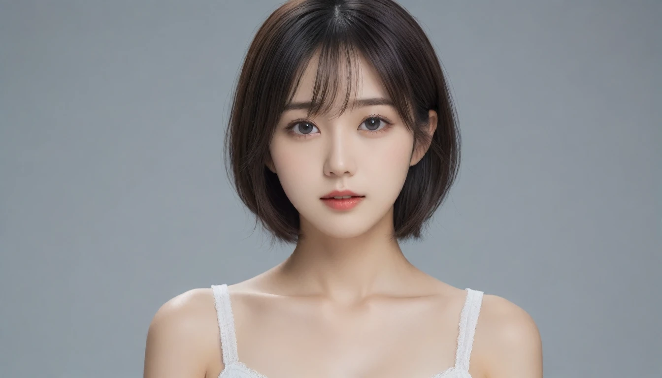 8k, Ultra-high resolution, Highest quality, masterpiece, 三分割法によるphotograph,Surreal, photograph, 1 Girl, (:1.3), pretty girl, Cute Face, Beautiful eyes in every detail, 細かくdetailedに,masterpiece,One Girl:1.2, Japan Female Announcer,upper body,from below,sad,streaming tears,Black short hair,Messy hair,(black suit:1.3),mourning clothes,(印象派の美しい少女のPortraiture), (Gray background:1.3),(Impressionist light and colour),Realistic Skin, Perfect and beautiful face ,完璧でCute Face, Skin with attention to detail, Perfect limbs、Narrow waist,Looking at the audience、beauty,Long neck,clavicle,(((Ideal body type))),A cup small breasts :2,Portraiture:2,Perfect Anatomy,鮮明なdetailed,detailed,Surreal,Light and shadow,underlighting