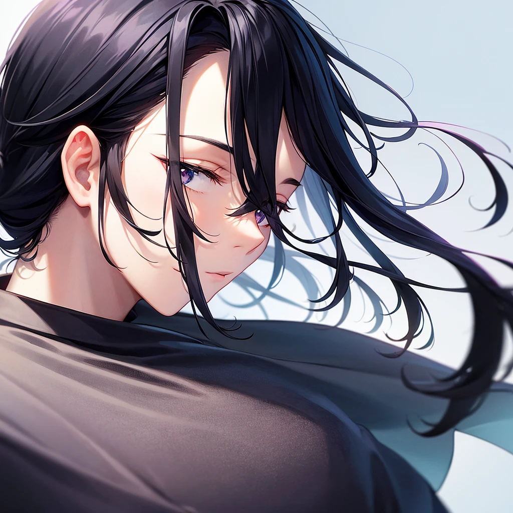 One man、Black hair Fantastic icon Simple clothes、Colorful、profile、focus