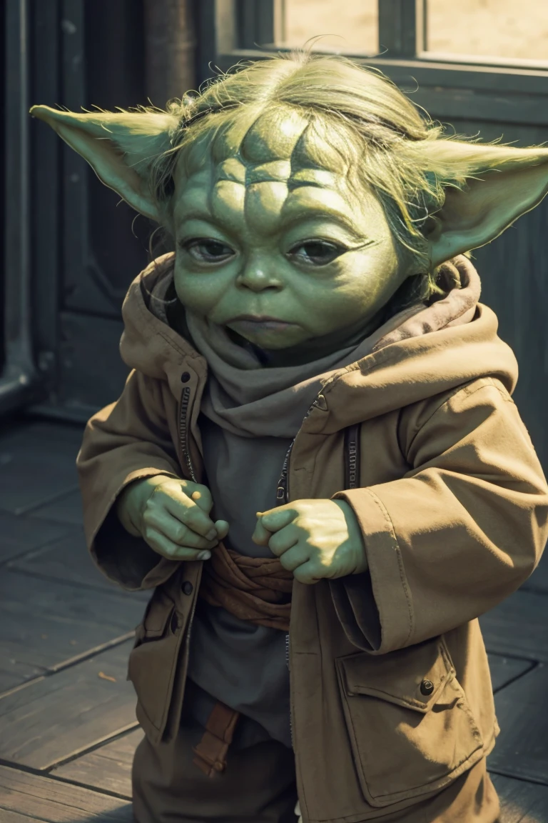short yoda with a full head of messy shaggy thick hair