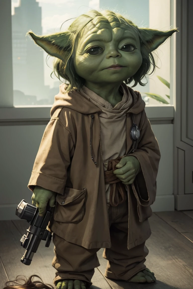 short yoda with a full head of messy shaggy thick hair