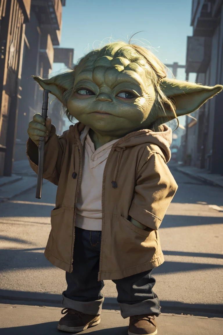 short yoda with a full head of shaggy thick hair