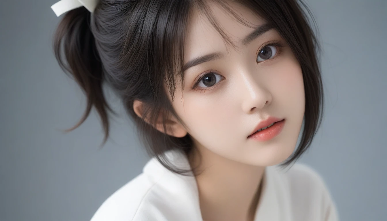 8k, Ultra-high resolution, Highest quality, masterpiece, 三分割法によるphotograph,Surreal, photograph, 1 Girl, (:1.3), pretty girl, Cute Face, Beautiful eyes in every detail, 細かくdetailedに,masterpiece,One Girl:1.2, Japan Female Announcer,extream close up,sad,streaming tears,Black short hair,Messy hair,(Nun's clothing:1.3),(印象派の美しい少女のPortraiture), (Gray background:1.3),(Impressionist light and colour),prayer,Realistic Skin, Perfect and beautiful face ,完璧でCute Face, Skin with attention to detail, Perfect limbs、Narrow waist,Looking at the audience、beauty,Long neck,clavicle,(((Ideal body type))),A cup small breasts :2,Portraiture:2,Perfect Anatomy,鮮明なdetailed,detailed,Surreal,Light and shadow,spotlight