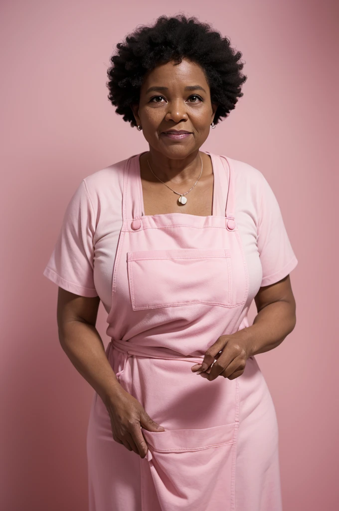 50-year-old black woman baker against all-pink backdrop