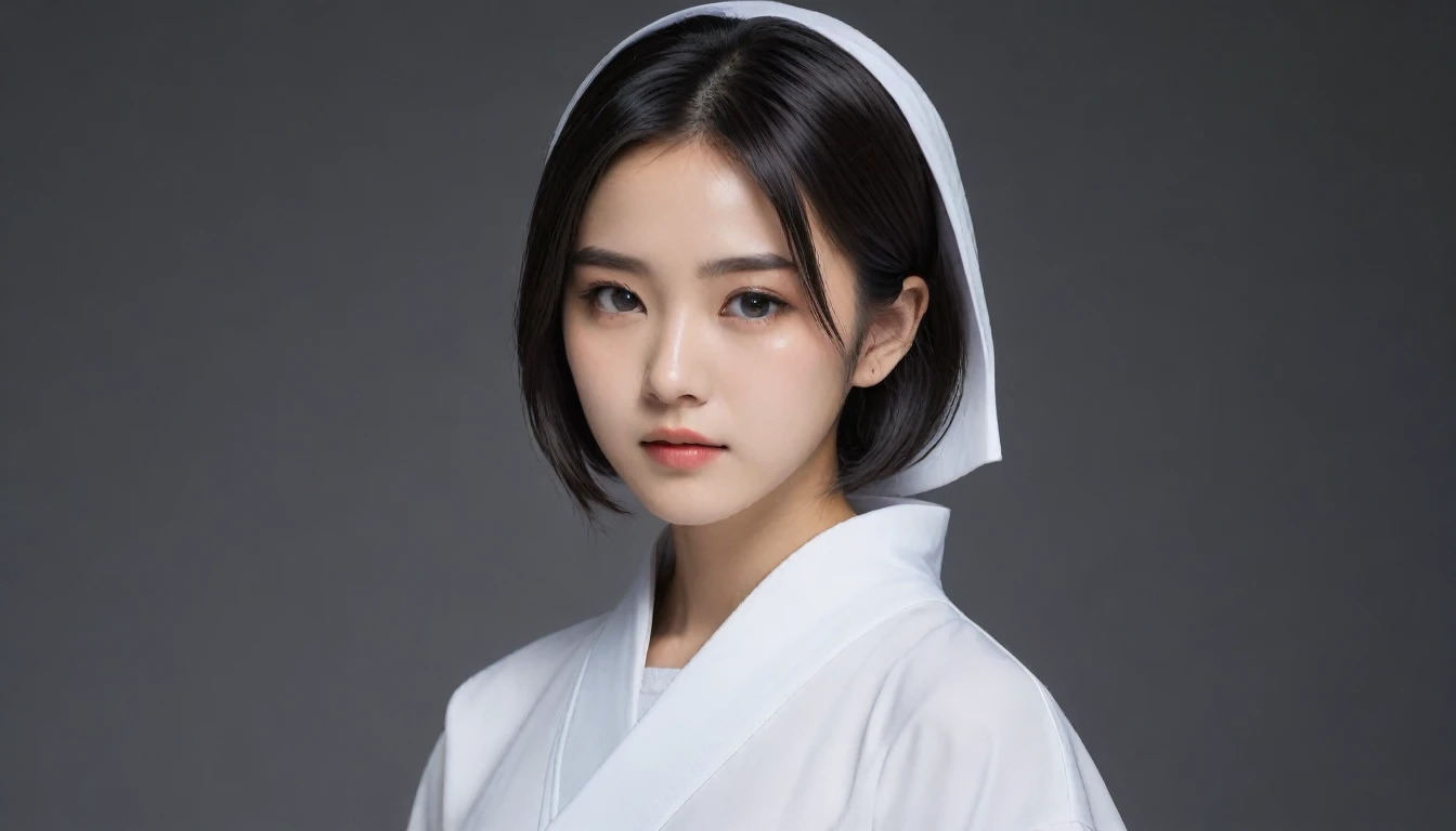 8k, Ultra-high resolution, Highest quality, masterpiece, 三分割法によるphotograph,Surreal, photograph, 1 Girl, (16 years old:1.3), pretty girl, Cute Face, Beautiful eyes in every detail, 細かくdetailedに,masterpiece,One Girl:1.2, Japan Female Announcer,extream close up,sad,streaming tears,Black short hair,Messy hair,(Nun's clothing:1.3),(印象派の美しい少女のPortraiture), (Gray background:1.3),(Impressionist light and colour),prayer,Realistic Skin, Perfect and beautiful face ,完璧でCute Face, Skin with attention to detail, Perfect limbs、Narrow waist,Looking at the audience、beauty,Long neck,clavicle,(((Ideal body type))),A cup small breasts :2,Portraiture:2,Perfect Anatomy,鮮明なdetailed,detailed,Surreal,Light and shadow,spotlight