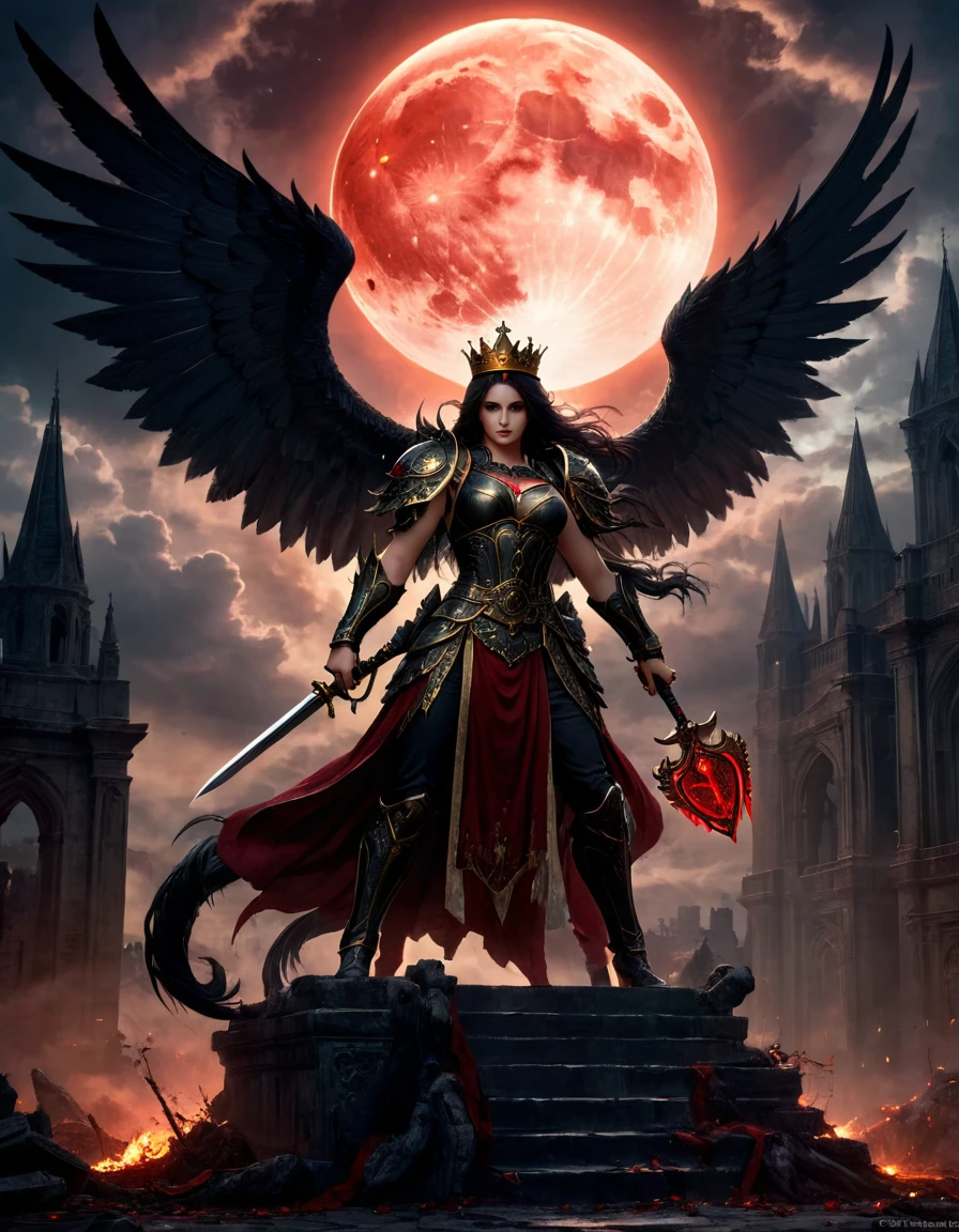 (best quality,highres,ultra-detailed:1.2),(realistic:1.37),(HDR,stunning lighting,shadowplay),(mysterious atmosphere,ominous vibes),(magical,ethereal,enchanted),(gothic architecture),(intense eyes),(dramatic pose),(dynamic action),(elegant wings),(glimmering halo),(ominous clouds),(epic battle scene),(moonlit night),(spellbinding,majestic),(powerful stance),(sinister presence),(hauntingly beautiful),(sinuous tendrils),(mystical symbols),(divine energy),(dark feathers),(intertwined destiny),(otherworldly realm),(ancient ruins),(blood red moon),(whispering wind),(battle scars),(ornate sword),(ominous crown),(golden sigils),(ethereal mist),(foreboding sense of danger),(chilling touch of darkness),(conflicting emotions),(solemn expression),(heaven and hell),(struggle between light and dark),(inner demons),(triumph over adversity),(the ultimate sacrifice),(eternal balance),(destined for greatness),(legacy of darkness).