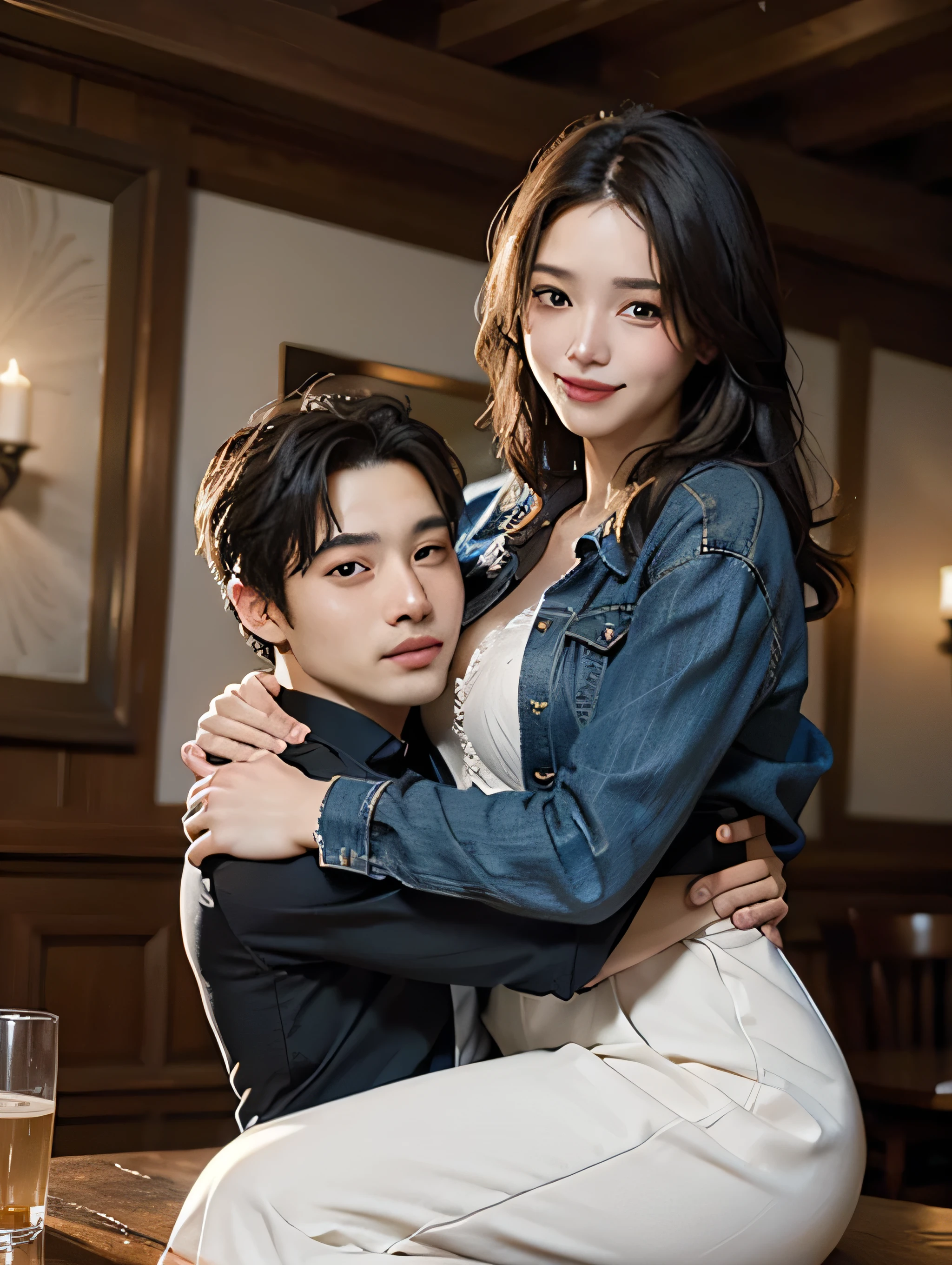best quality, Masterpiece, Ultra high resolution, realistic,man carrying woman,smile