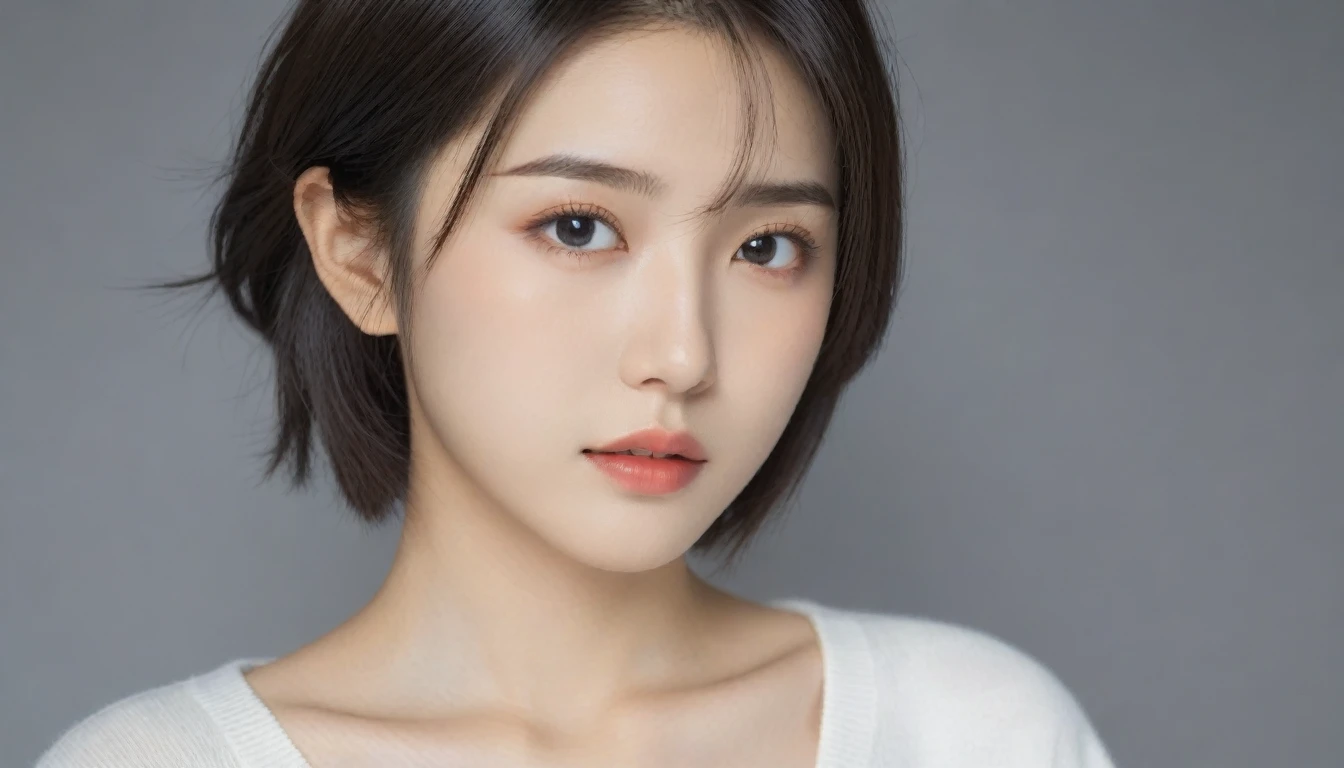 8k, Ultra-high resolution, Highest quality, masterpiece, 三分割法によるphotograph,Surreal, photograph, 1 Girl, (16 years old:1.3), pretty girl, Cute Face, Beautiful eyes in every detail, 細かくdetailedに,masterpiece,One Girl:1.2, Japan Female Announcer,extream close up,sad,streaming tears,Black short hair,Messy hair,(Nun's clothing:1.3),(印象派の美しい少女のPortraiture), (Gray background:1.3),(Impressionist light and colour),prayer,Realistic Skin, Perfect and beautiful face ,完璧でCute Face, Skin with attention to detail, Perfect limbs、Narrow waist,Looking at the audience、beauty,Long neck,clavicle,(((Ideal body type))),A cup small breasts :2,Portraiture:2,Perfect Anatomy,鮮明なdetailed,detailed,Surreal,Light and shadow,spotlight