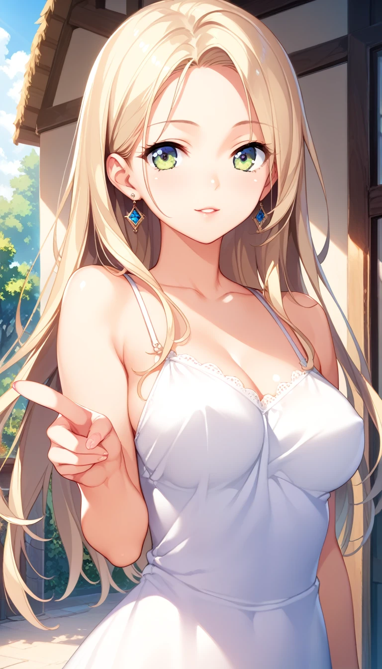 A girl pointing to her forehead, Masterpiece:2, Top Quality, high Quality, Very Detailed, ultra High Resolution, super High Resolution, Beautiful Detail, Dynamic angles, perfect lighting, 8k, Animation Style, cartoon style, game cg, sfw,