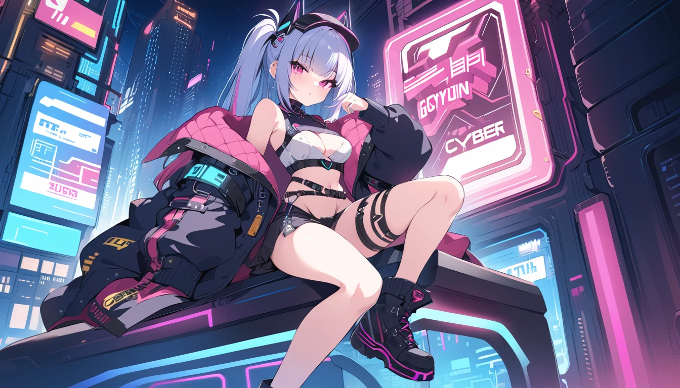 Highest quality, masterpiece, Ultra-high resolution,A woman standing on top of a building overlooking the city at night，Neon Town, cyber punk vibe, cyber punk art style, cyber punk vibes, digital cyber punk - anime art, cyber punk themed art, cyber punk anime art, digital cyber punk anime art, in cyber punk style, cyber punk artstyle, has cyber punk style, anime cyber punk art, in cyber punk city, cyber punk art, cyber punk))), cyber punk style, style of cyber punk
