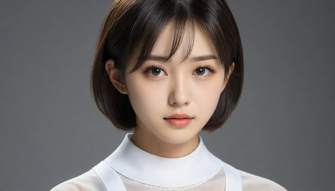 8k, Ultra-high resolution, Highest quality, masterpiece, 三分割法によるphotograph,Surreal, photograph, 1 Girl, (16 years old:1.3), pretty girl, Cute Face, Beautiful eyes in every detail, 細かくdetailedに,masterpiece,One Girl:1.2, Japan Female Announcer,extream close up,sad,streaming tears,Black short hair,Messy hair,(Nun's clothing:1.3),(印象派の美しい少女のPortraiture), (Gray background:1.3),(Impressionist light and colour),prayer,Realistic Skin, Perfect and beautiful face ,完璧でCute Face, Skin with attention to detail, Perfect limbs、Narrow waist,Looking at the audience、beauty,Long neck,clavicle,(((Ideal body type))),A cup small breasts :2,Portraiture:2,Perfect Anatomy,鮮明なdetailed,detailed,Surreal,Light and shadow,spotlight