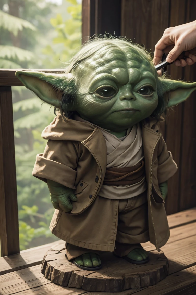 short yoda with a full head of shaggy thick hair