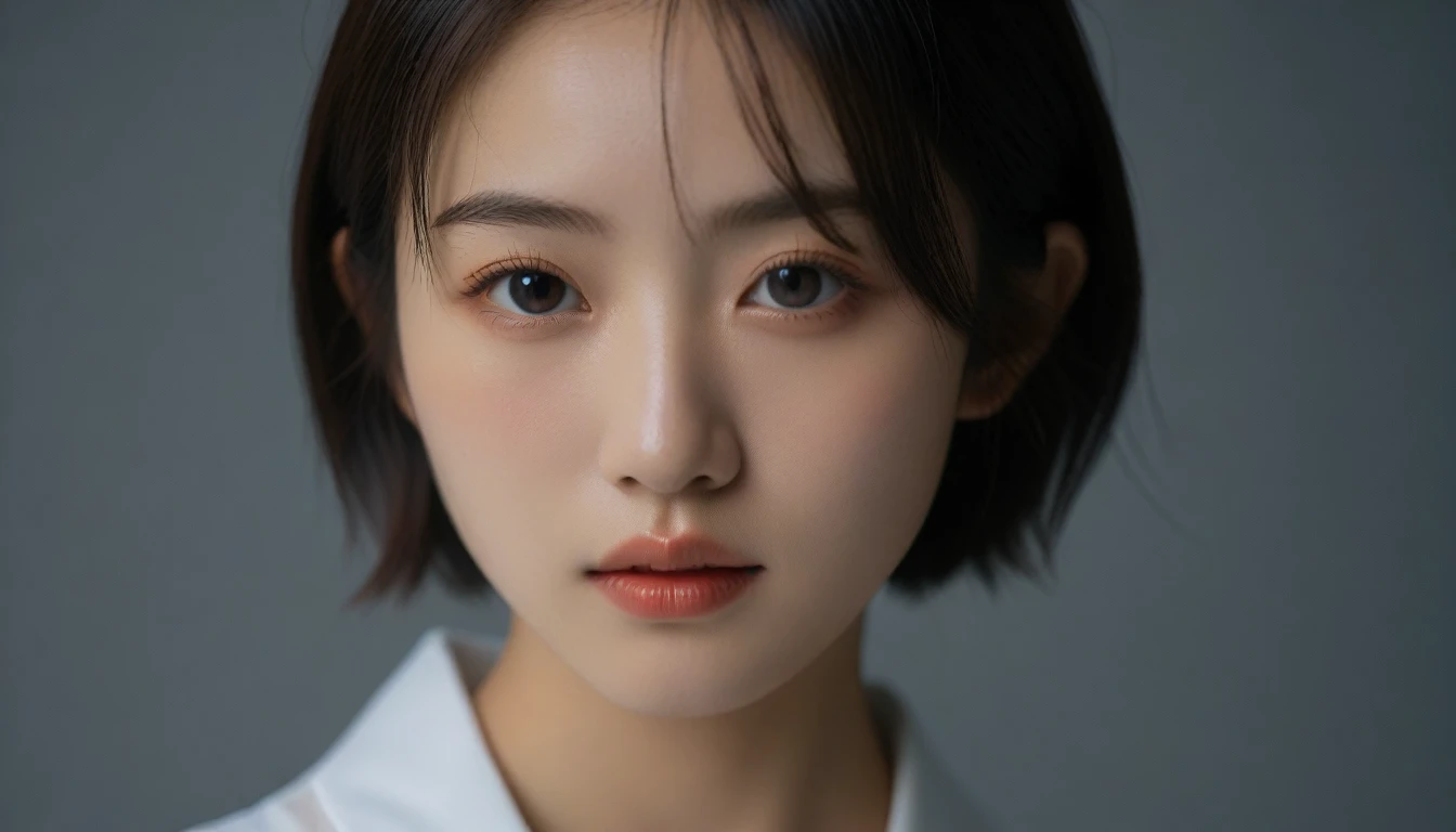 8k, Ultra-high resolution, Highest quality, masterpiece, 三分割法によるphotograph,Surreal, photograph, 1 Girl, (16 years old:1.3), pretty girl, Cute Face, Beautiful eyes in every detail, 細かくdetailedに,masterpiece,One Girl:1.2, Japan Female Announcer,extream close up,sad,streaming tears,Black short hair,Messy hair,(Nun's clothing:1.3),(印象派の美しい少女のPortraiture), (Gray background:1.3),(Impressionist light and colour),prayer,Realistic Skin, Perfect and beautiful face ,完璧でCute Face, Skin with attention to detail, Perfect limbs、Narrow waist,Looking at the audience、beauty,Long neck,clavicle,(((Ideal body type))),A cup small breasts :2,Portraiture:2,Perfect Anatomy,鮮明なdetailed,detailed,Surreal,Light and shadow,spotlight