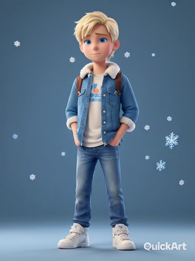 Blond teenage boy with ice powers and blue armor