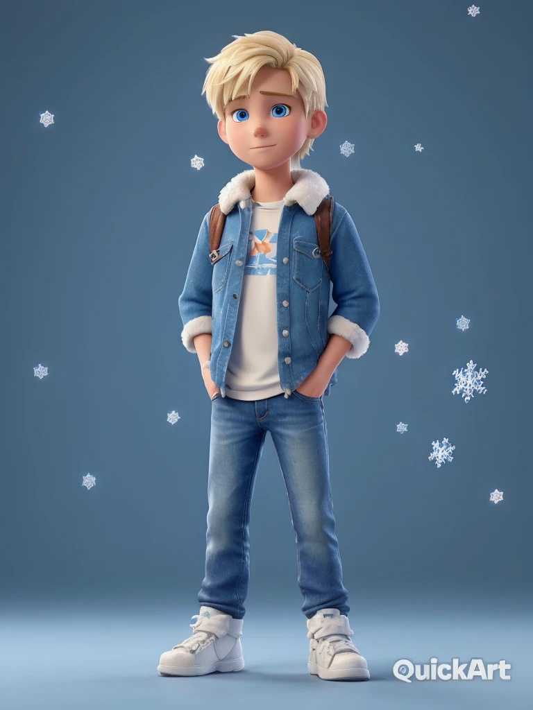 Blond age boy with ice powers and blue armor