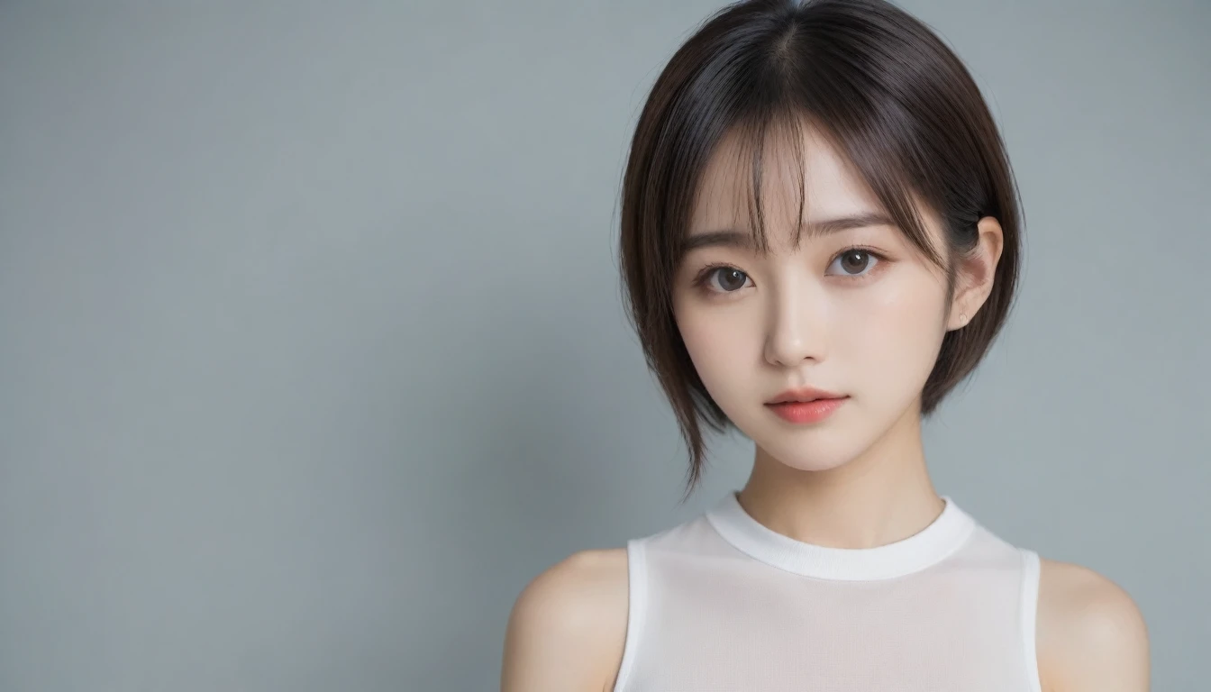 8k, Ultra-high resolution, Highest quality, masterpiece, 三分割法によるphotograph,Surreal, photograph, 1 Girl, (16 years old:1.3), pretty girl, Cute Face, Beautiful eyes in every detail, 細かくdetailedに,masterpiece,One Girl:1.2, Japan Female Announcer,extream close up,sad,streaming tears,Black short hair,Messy hair,(Nun's clothing:1.3),(印象派の美しい少女のPortraiture), (Gray background:1.3),(Impressionist light and colour),prayer,Realistic Skin, Perfect and beautiful face ,完璧でCute Face, Skin with attention to detail, Perfect limbs、Narrow waist,Looking at the audience、beauty,Long neck,clavicle,(((Ideal body type))),A cup small breasts :2,Portraiture:2,Perfect Anatomy,鮮明なdetailed,detailed,Surreal,Light and shadow,spotlight