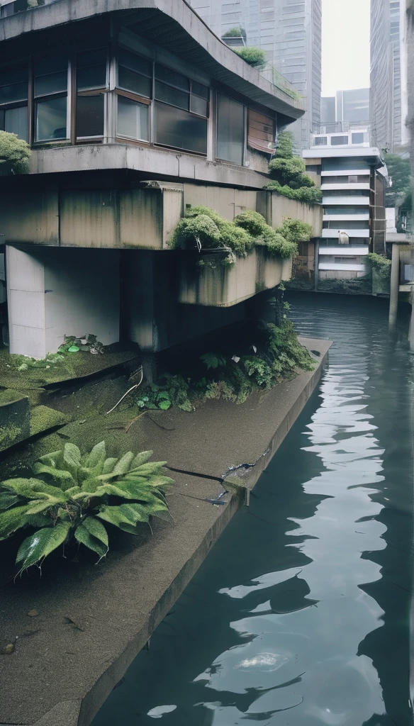 Sunken City。Tokyo submerged in water。Devastation。A town where people disappeared。Concrete architecture, plants and water。