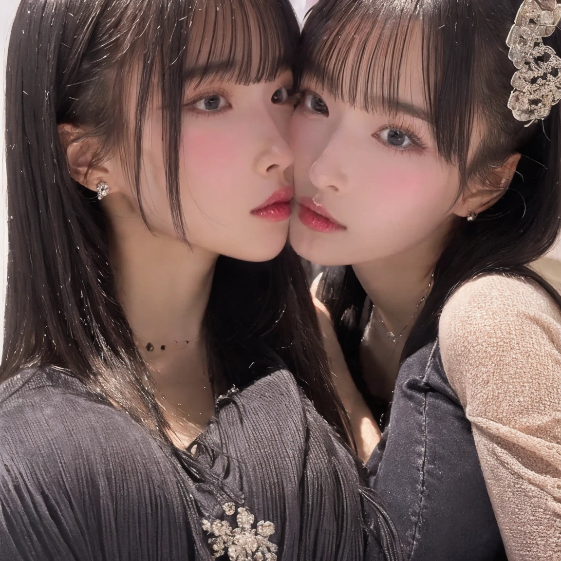 ((Highest quality)),(Ultra-high resolution),(Very detailed),(Detailed Description),((The best CG)),(masterpiece),Ultra-detailed art,two stunning girls are deeply in love with each other,kiss