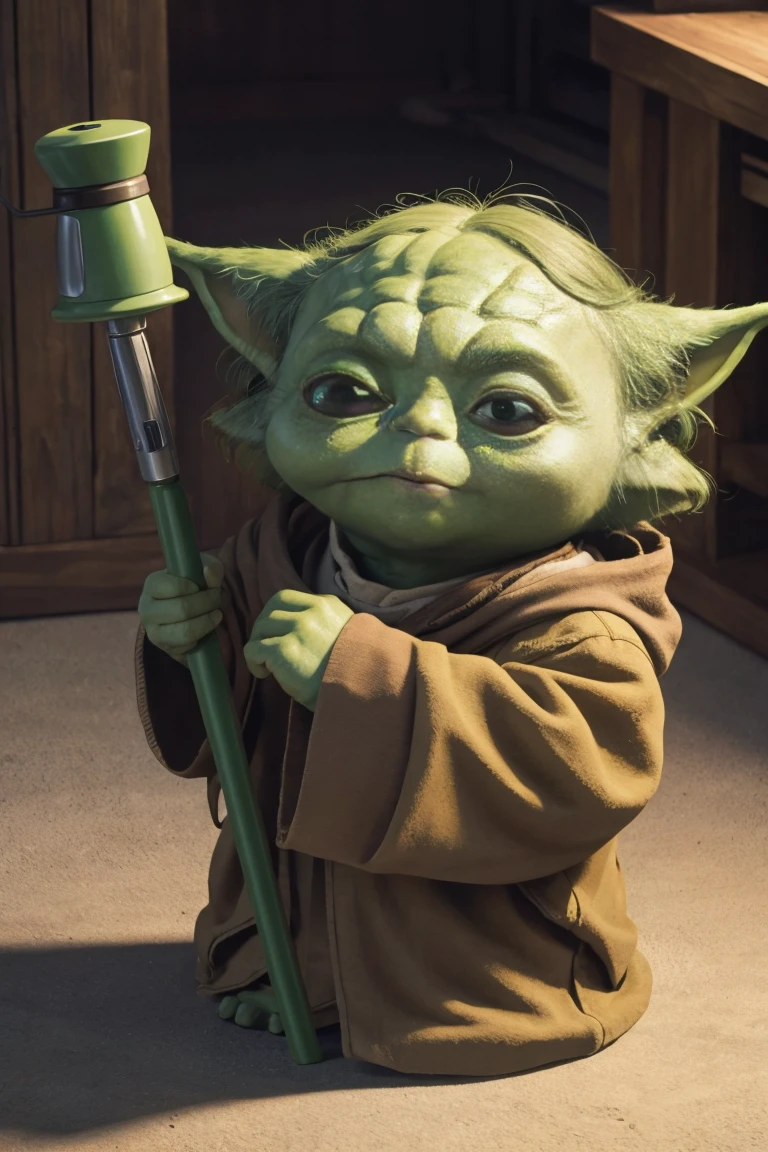 short yoda with a full head of shaggy thick hair