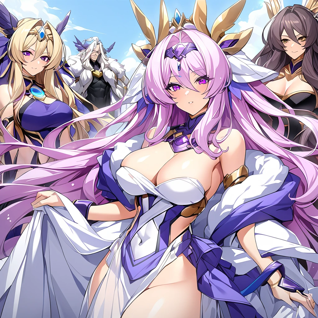 ((Highest quality)), ((masterpiece)), (detailed), (Perfect Face)、The woman wearing the loose robe is a divine being, both in mind and body, who is an Exstia, the Greek goddess Hera.々The wife of Zeus, the king of the gods, the goddess Hera Extella、The woman is the queen of the one and only god Zeus, the goddess Heraexia. She has medium-long hair, an engagement ring, gorgeous accessories, and is an elegant goddess, the graceful and beautiful queen of the gods Heraexia.