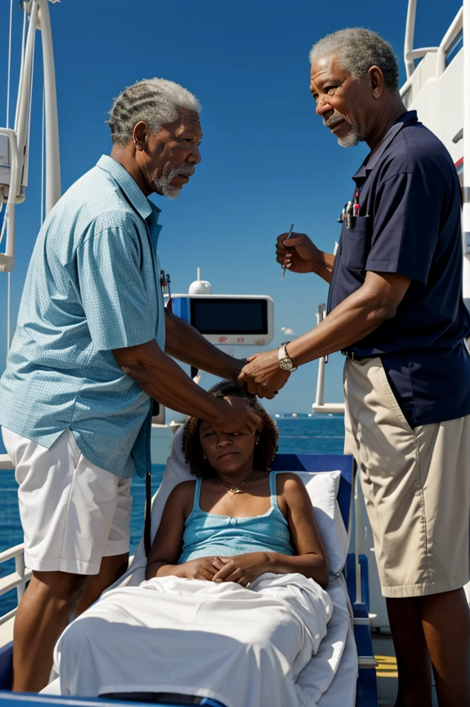 Morgan freeman giving free medical cares to the locals on the ship