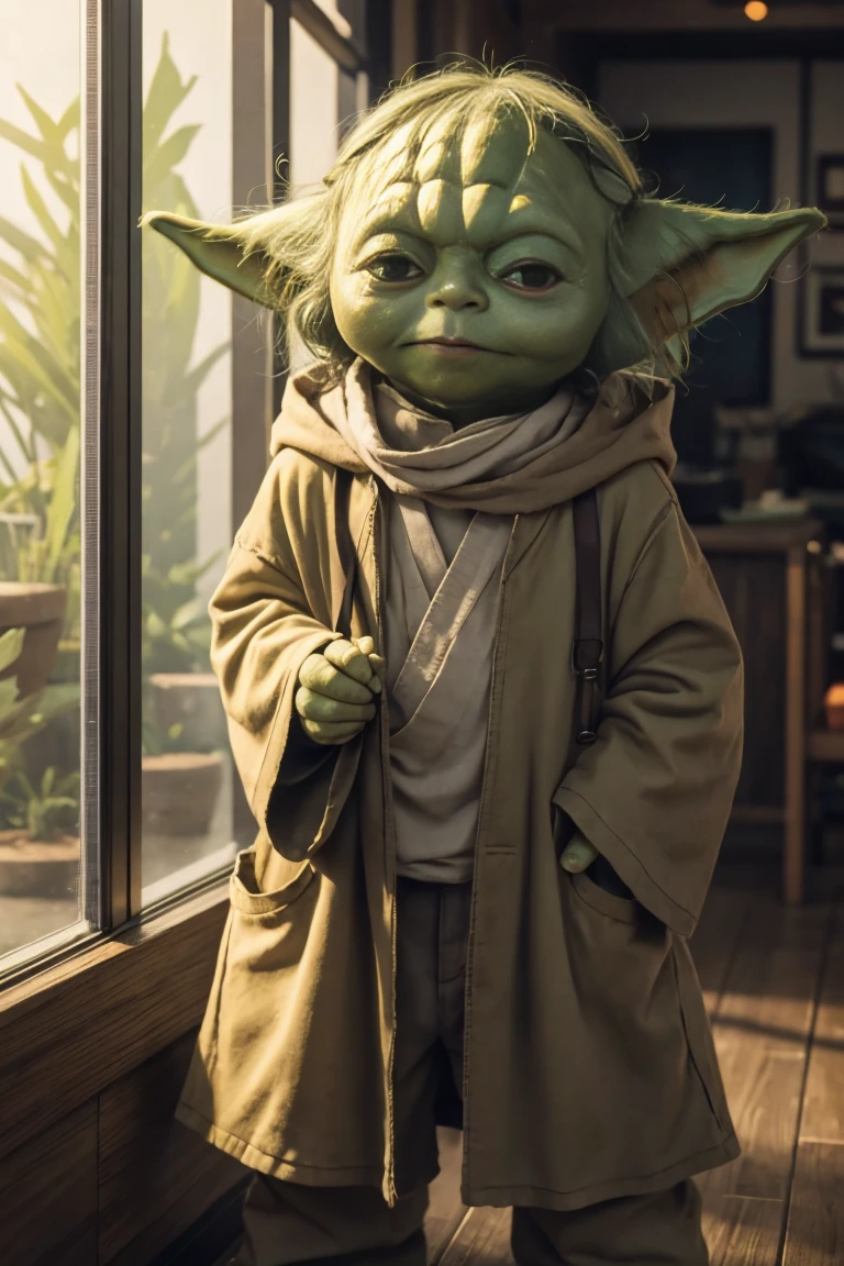 short yoda with a full head of shaggy thick hair