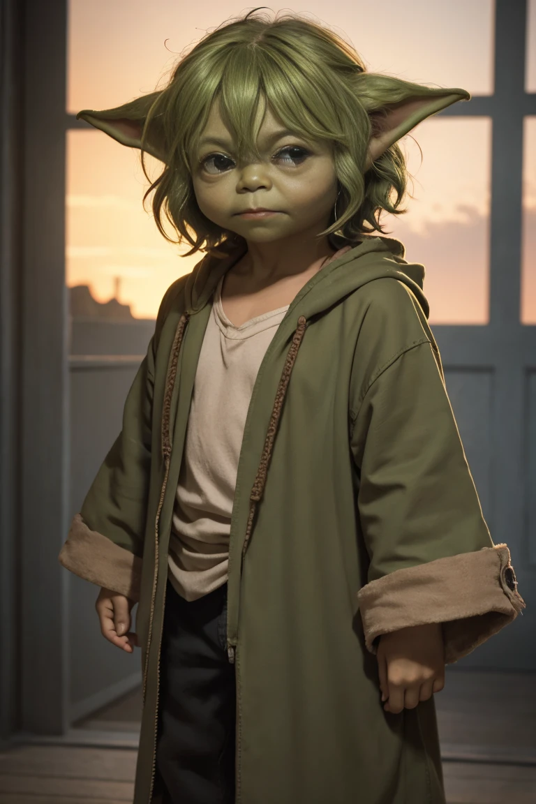 short yoda with a full head of shaggy thick hair