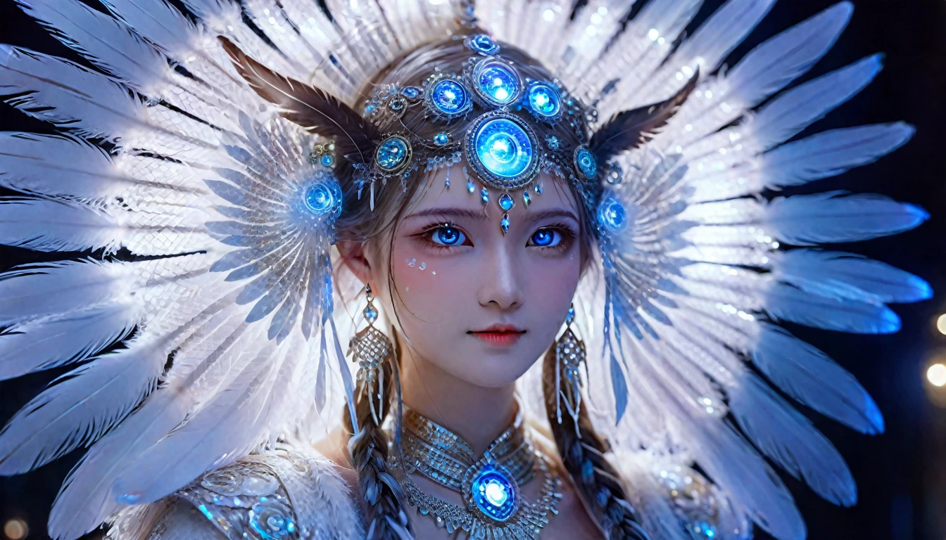 (Figure of an owl with blue eyes, Unreal Engine Rendering:1.1), (Very detailed:1.1), (Unrealistic yet charming eyes:1.1), (Exquisite and gorgeous jewelry:1.1), (Popular trends on cgisociety:1.1), (Motion Graphics:1.1), (Bee Global Illumination:1.1), (rossdraws Global Illumination:1.1),（fullbody） (goddess), (Beautiful and delicate eyes), (Complex patterns and textures), (Realistic feathers), (Ethereal Lights), (majestic gesture), (Bright colors), (striking的构图), (Luminous elements), (Mysterious atmosphere), (Impressive level of detail), (Photo-real:1.37), (HDR), (Ultra HD), (Studio Lighting), (Extremely detailed description), (professional), (Bokeh), (Fascinating concept art), (Magical atmosphere), (Amazing craftsmanship), (Stunning visuals), (Surrealism), (Like a dream), (Awesome), (A balanced color palette), (masterpiece:1.2), (high resolution), (Clear focus), (Physically Based Rendering), (striking), (interesting), (Fascinating), (Beautifully), (The Wow Factor), (memorable)