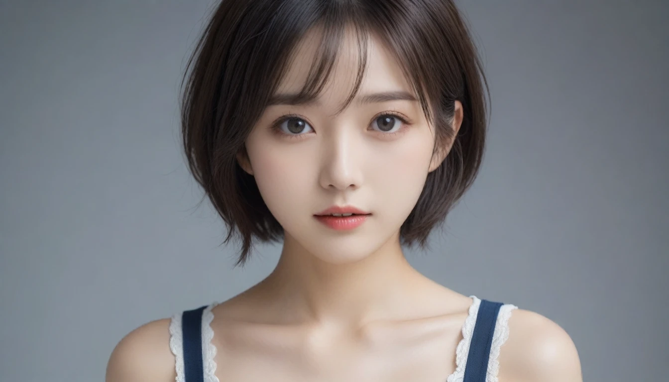 8k, Ultra-high resolution, Highest quality, masterpiece, 三分割法によるphotograph,Surreal, photograph, 1 Girl, (:1.3), pretty girl, Cute Face, Beautiful eyes in every detail, 細かくdetailedに,masterpiece,One Girl:1.2, Japan Female Announcer,upper body,from below,sad,streaming tears,Black short hair,Messy hair,(black suit:1.3),mourning clothes,(印象派の美しい少女のPortraiture), (Gray background:1.3),(Impressionist light and colour),Realistic Skin, Perfect and beautiful face ,完璧でCute Face, Skin with attention to detail, Perfect limbs、Narrow waist,Looking at the audience、beauty,Long neck,clavicle,(((Ideal body type))),A cup small breasts :2,Portraiture:2,Perfect Anatomy,鮮明なdetailed,detailed,Surreal,Light and shadow,spotlight