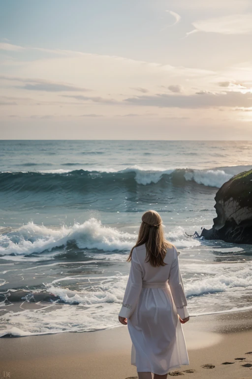 create a drawing of mother and by the sea