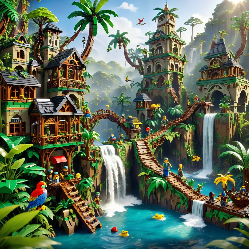 best quality, very good, 16K, ridiculous, Very detailed, Jungle Adventure，Made of Lego, （（Destroying the city））（（A masterpiece full of fantasy elements）））， （（best quality））， （（Intricate details））（8K）