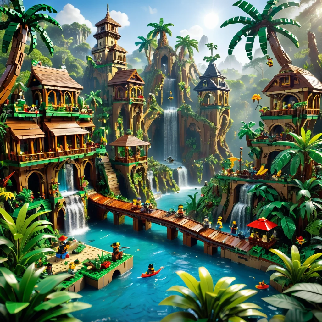 best quality, very good, 16K, ridiculous, Very detailed, Jungle Adventure，Made of Lego, （（Destruction of cities））（（A masterpiece full of fantasy elements）））， （（best quality））， （（Intricate details））（8K）