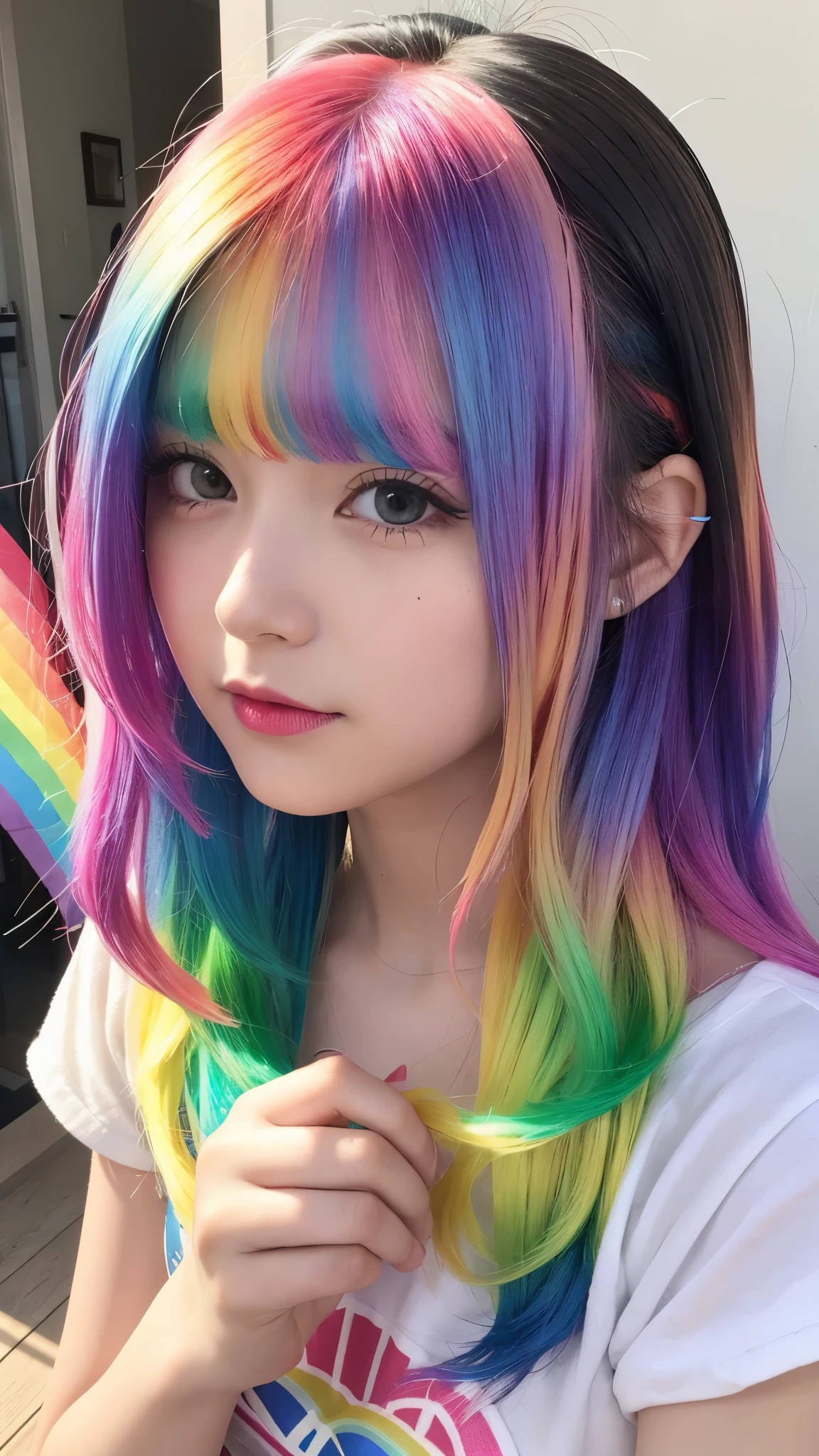 Gal Cute Girls (rainbow color hair:1.3)