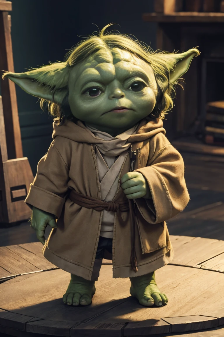 short yoda with a full head of shaggy thick hair