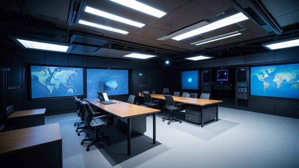 Spaceship intelligence room empty background front view