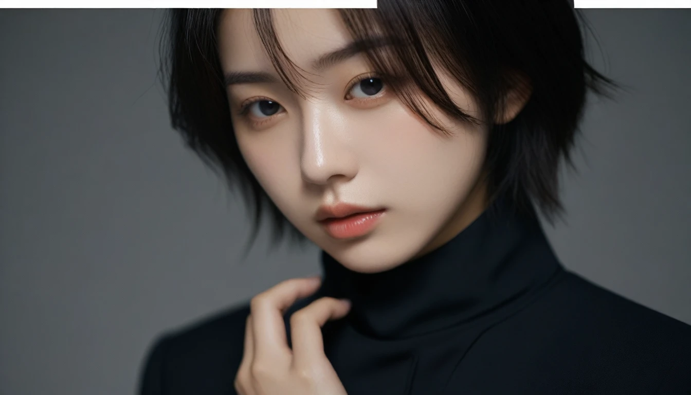 8k, Ultra-high resolution, Highest quality, masterpiece, 三分割法によるphotograph,Surreal, photograph, 1 Girl, (:1.3), pretty girl, Cute Face, Beautiful eyes in every detail, 細かくdetailedに,masterpiece,One Girl:1.2, Japan Female Announcer,extream close up,sad,streaming tears,Black short hair,Messy hair,(black suit:1.3),Nun's clothing,(印象派の美しい少女のPortraiture), (Gray background:1.3),(Impressionist light and colour),prayer,Realistic Skin, Perfect and beautiful face ,完璧でCute Face, Skin with attention to detail, Perfect limbs、Narrow waist,Looking at the audience、beauty,Long neck,clavicle,(((Ideal body type))),A cup small breasts :2,Portraiture:2,Perfect Anatomy,鮮明なdetailed,detailed,Surreal,Light and shadow,spotlight