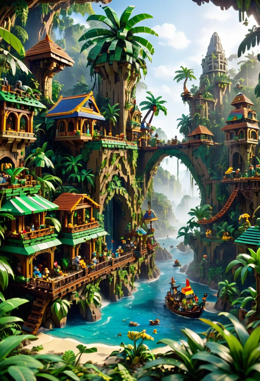 best quality, very good, 16K, ridiculous, Very detailed, Jungle Adventure,Made of Lego, ((Destruction of cities))((A masterpiece full of fantasy elements))), ((best quality)), ((Intricate details))(8K)