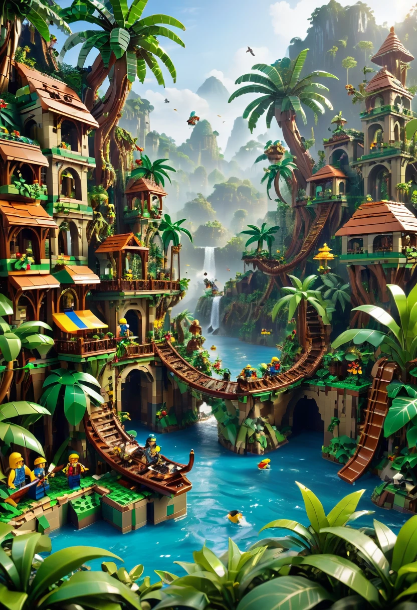 best quality, very good, 16K, ridiculous, Very detailed, Jungle Adventure，Made of Lego, （（Destruction of cities））（（A masterpiece full of fantasy elements）））， （（best quality））， （（Intricate details））（8K）