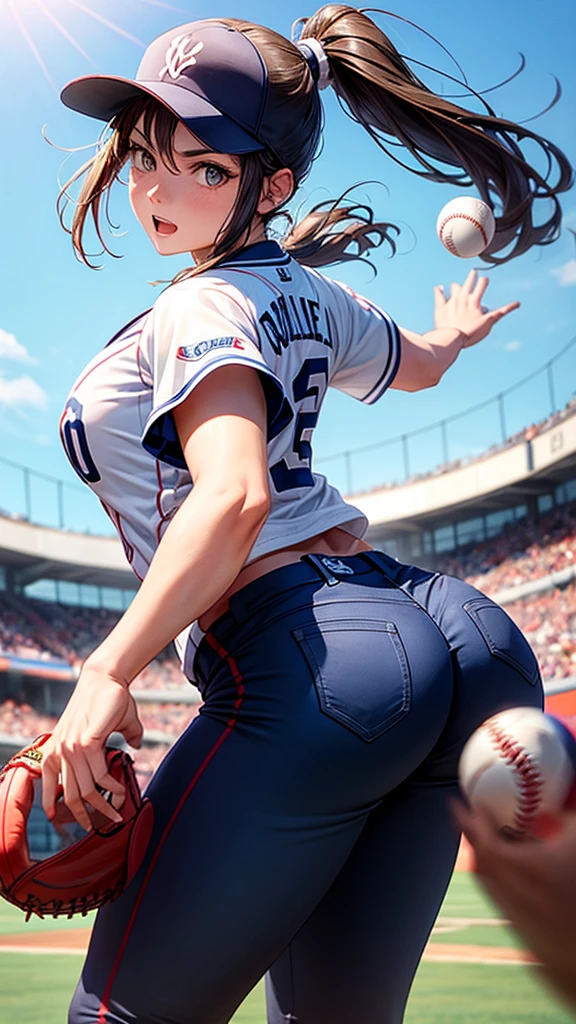 ((1 female)), erotic, desire, desire, charm, sexy, Mature Body, virile, Big Breasts, Small Ass, joy, Excited, Sweat, Cheerleader, Fine and beautiful eyes, Beautiful lip detail, Highly detailed eyes and face, Long eyelashes, Calm expression, Soft lighting, Open atmosphere, Stadium, Sweatを流して.