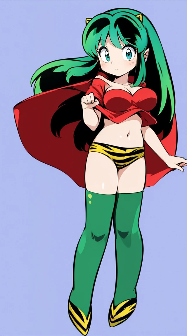 lum, , superhero costume, urusei yatsura, cloak, pants, pullover