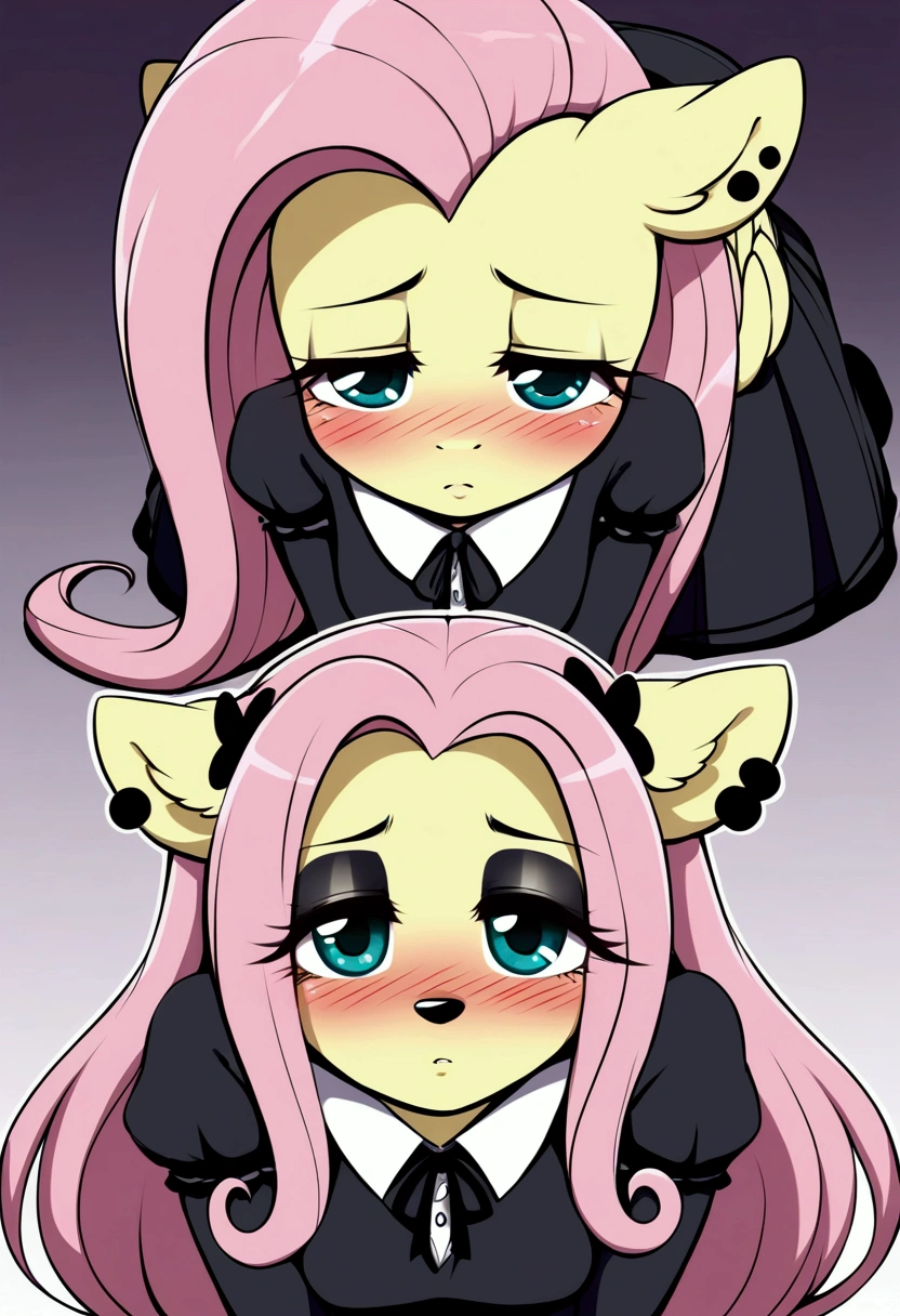 My little pony, anthro, fluttershy goth, big dog copulate a girl:1.3, while she is on all fours, blush