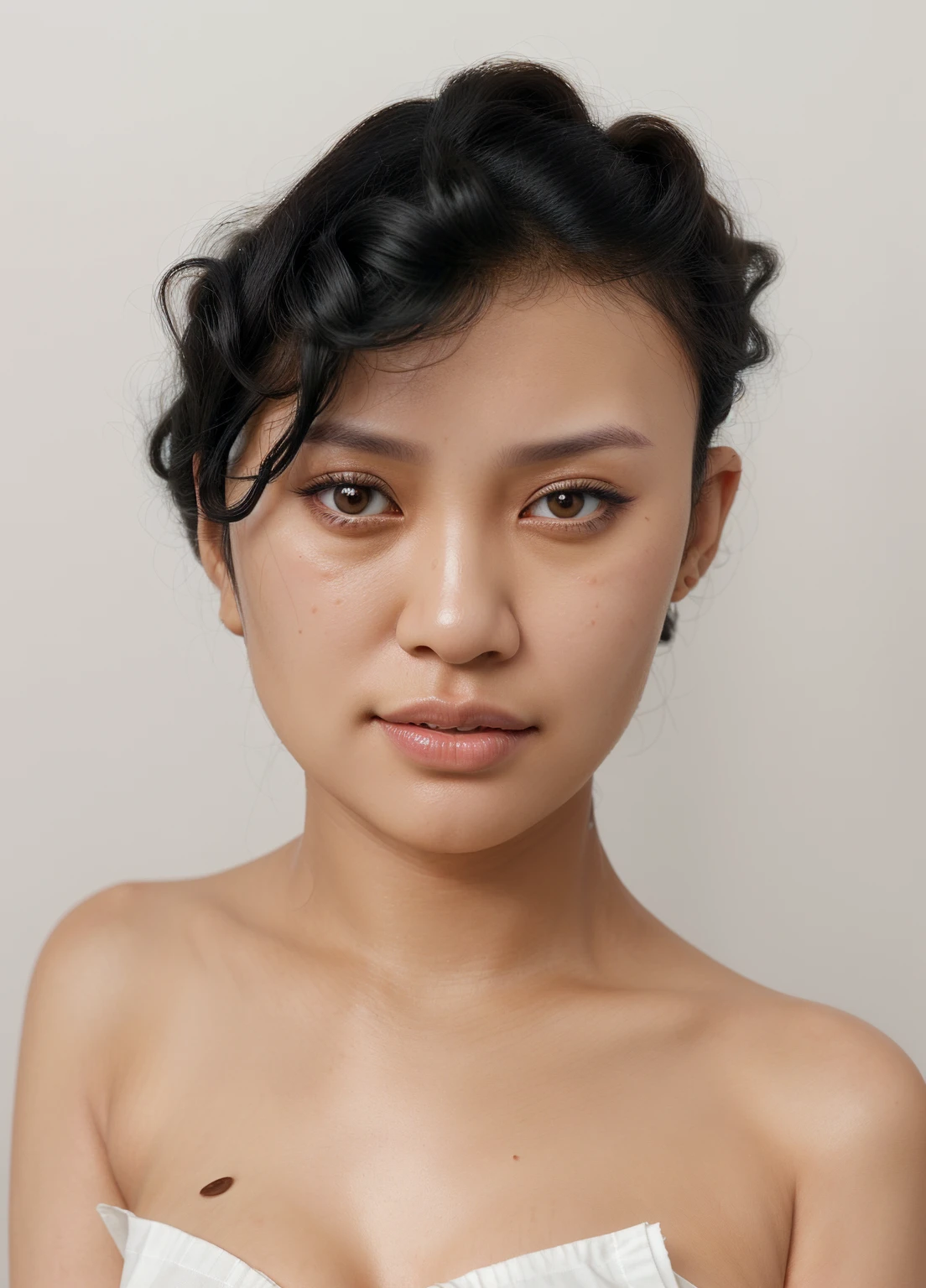 a close up of a woman with a very big breast, detailed face of a asian girl, south east asian with round face, with very highly detailed face, realistically rendered face, realistic restored face, ealistic shaded perfect face, young female face, accurate detailed face, real detailed face, portrait of female humanoid, realistic human face