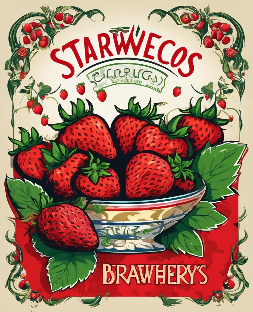 t-shirt design, Strawberries, text logo:BARCELOS