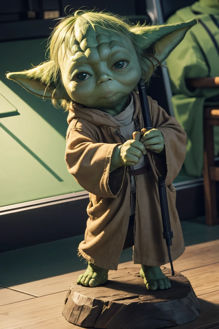 short yoda with a full head of shaggy thick hair