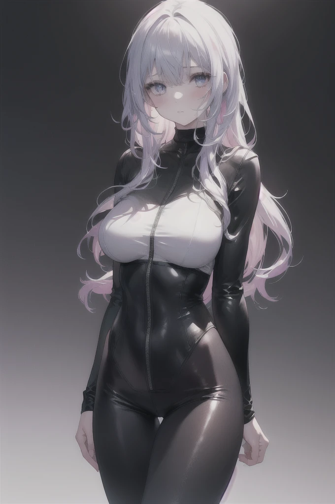 girl:1.3), Solitary, __body parts__ Delicate and realistic skin, Pale skin, Large target, Official Art, Unity 16K Wallpaper, Ultra Detailed, beauty, masterpiece, best quality, Awesome atmosphere, Calming color palette, A calm mood, Soft shadows, , charm，((Large Breasts))，，（(Black leggings)),blush，liquid，cute，Tights，Leather，Colorful